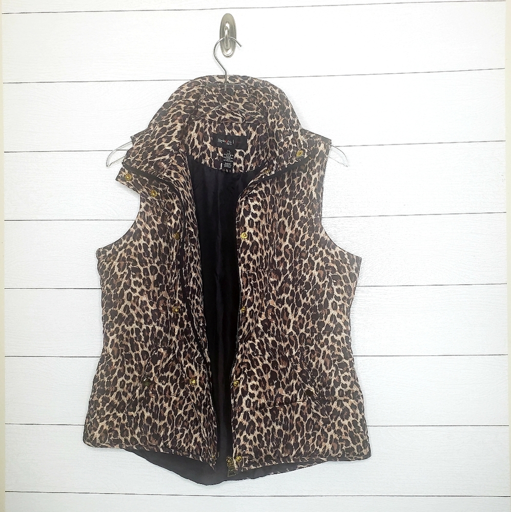 Style & Co Leopard Print Zipper & Snap Button Vest - image 1